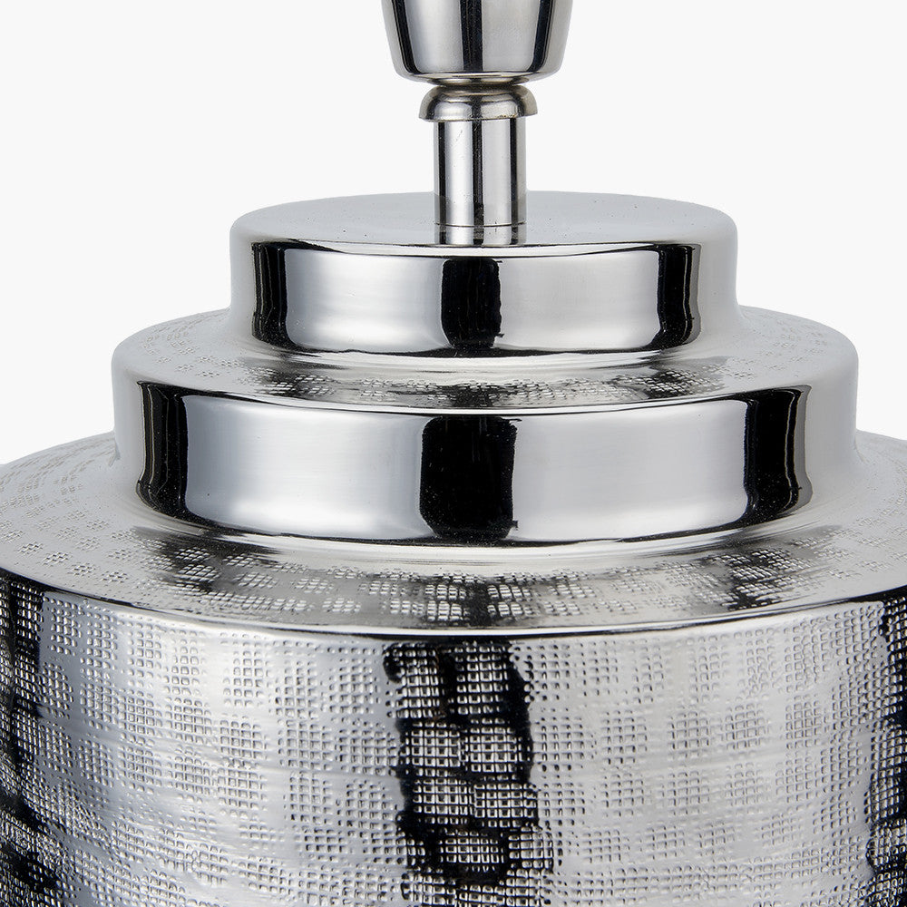 Zuri Shiny Silver Metal Pot Table Lamp Base | Large